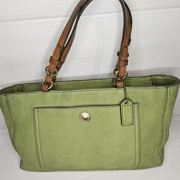 Vintage Coach Chelsea Tote Green Nubuc F10187 Rare - Picture 4 of 14